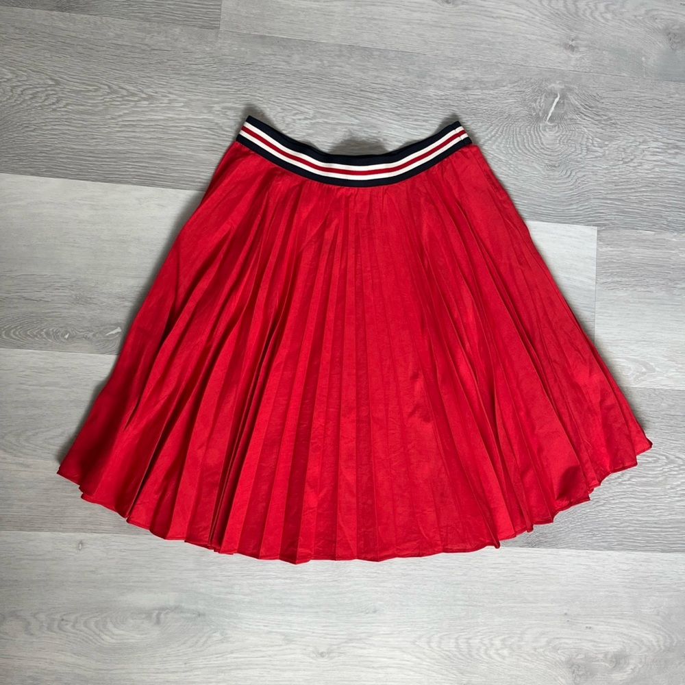 THEORY WOMENS SKIRT RED PLEATED A LINE KNEE LENGTH SMALL